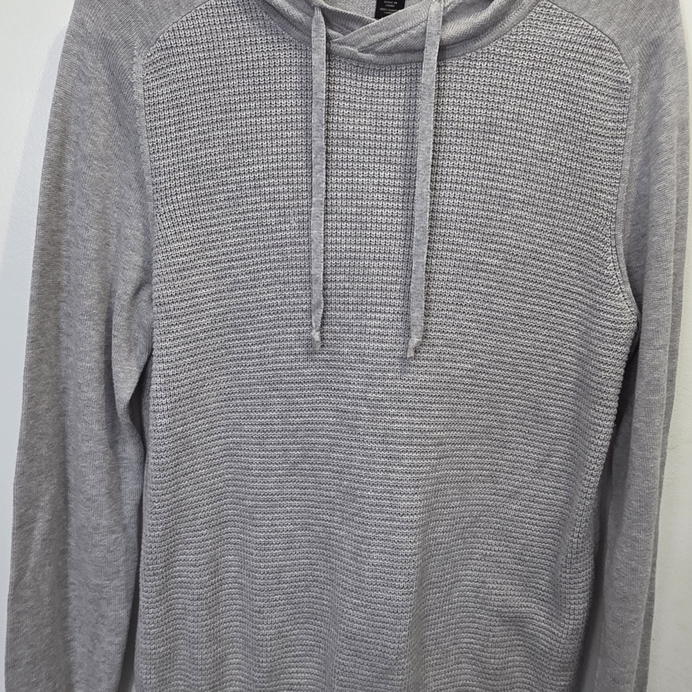 Light Gray Waffle Knit Hooded Pullover